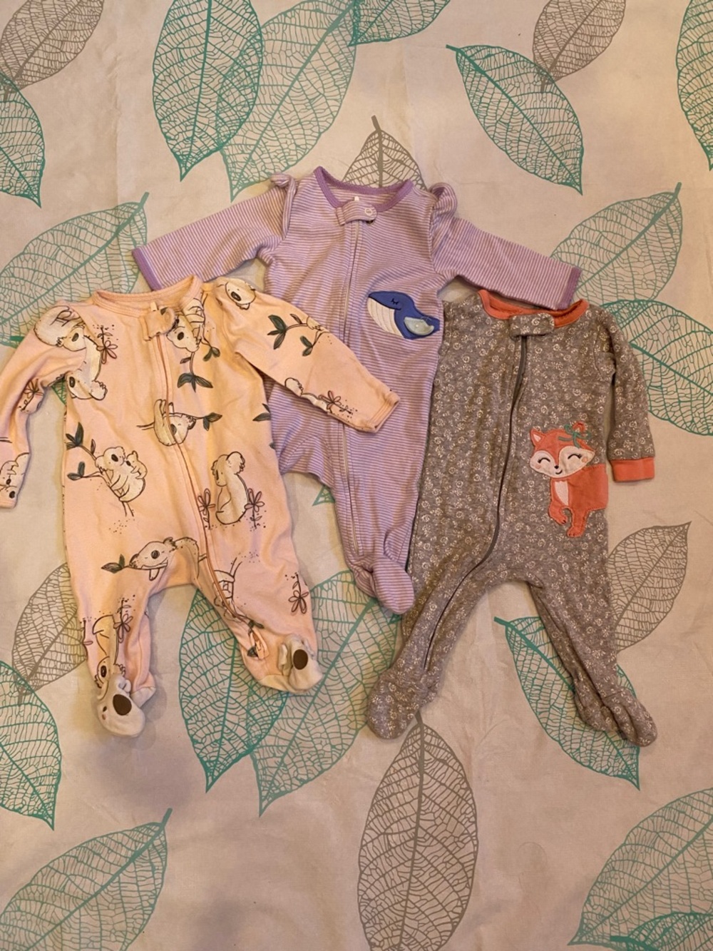 Carter's Pink, Lavender & Gray Footed One-Piece Sleepers - 3 Pack